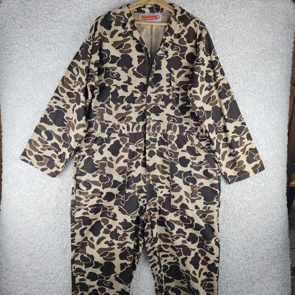 Vintage Winchester Duck Camo Frog Skin Coveralls Men's Large 90s Hunting Bibs